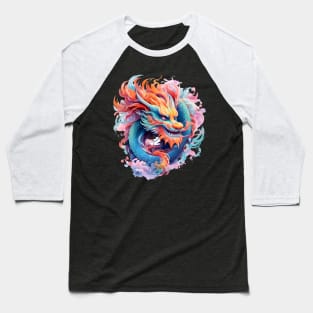 Colorful Oriental Dragon Watercolor Baseball T-Shirt